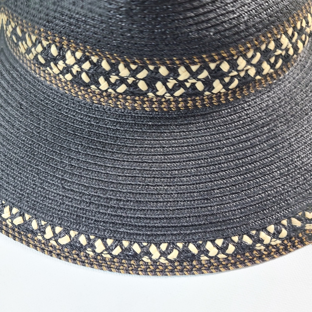 Eric Javits Black Straw Fedora Style SPF Sun Hat Neutral Colors Small - Picture 2 of 7